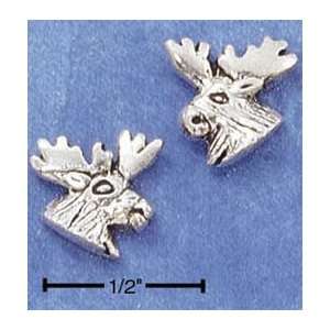  Sterling Silver Mini Moose Head Post Earrings: Arts 