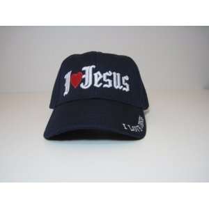  I Love Jesus Baseball Hat Cap Navy Adj. Velcro Back New 