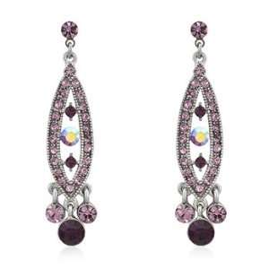   Base Metal Antique Rhodium Purple Crystal Earrings with Post Backing