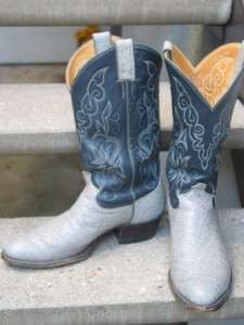 JUSTIN Used Gray and Blue Shark Cowboy Boots 8 D  
