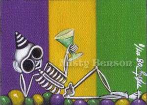 MARDI GRAS SKELETON~Gothic Day of the Dead Art~ACEO ATC  