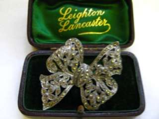VINTAGE MARCASITE BOW BROOCH PIN VERY OLD VERY SPARKLY  