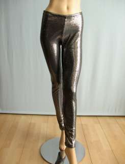 Alice + Olivia Gunmetal Gray Sequin Leggings Tights Pants S $297 NWT 