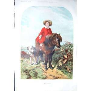  1856 COLOUR PRINT LITTLE GIRL PONY HORSE DOG COUNTRY: Home 