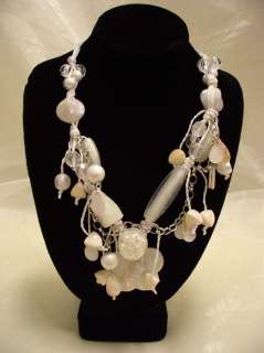 White Shell Flower Chunky Bead Long Necklace 33 New  