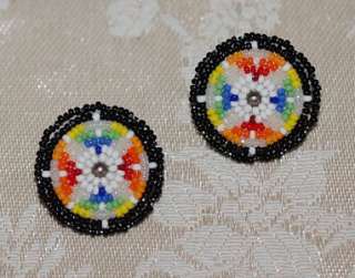 Vintage Star Pattern Beaded Earrings by Native American Indian Hasha 