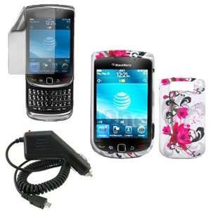  BlackBerry Torch 9800 Combo Red Flower on White Protective 