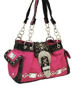 Western Cowgirl Black Pink Purple Red Navy Rhinestone Buckle Handbag 