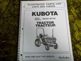 Kubota Tractor Model B1550 & B1750 Parts Manual  