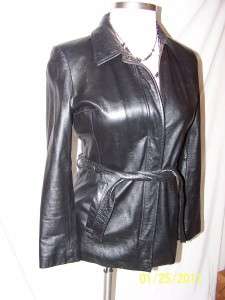 Wilsons Black Leather Belted Jacket Size M  