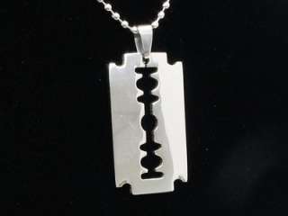 Stainless Steel Necklace Razor Blade Mens Pendant 0cl  