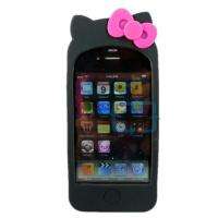 CUTE Kitty Double Bow Silicone Soft W/Ear Case Cover For iPhone 4 4G 