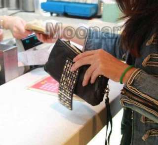 Korean Style PU Leather Rivet Lady Girls Clutch Purse Wallet Bag 