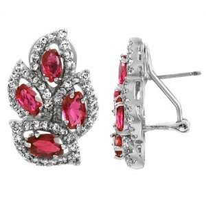 Keelas Ruby CZ Cubic Zirconia Leaf Stud Earrings Jewelry