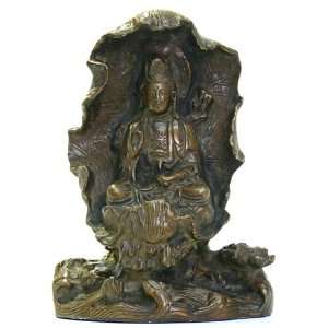  Kuan Yin on a Leaf Bronze Statue   B 150 