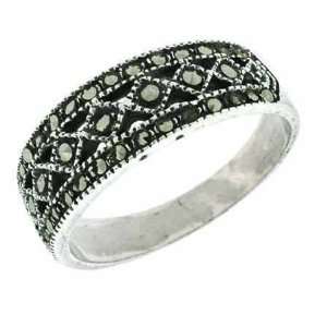  Sterling Silver Genuine Marcasite Filigree Ring: Jewelry