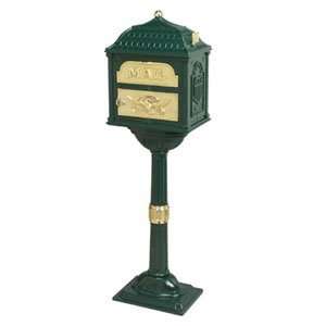 Gaines Mailboxes Green with Polished Brass Classic Pedestal Mailbox