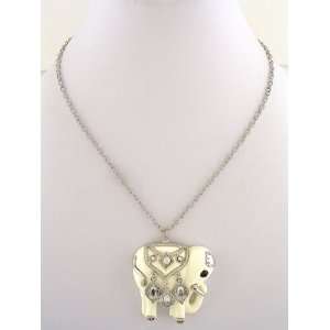  Fashion Jewelry ~ White Elephant Pendant on Silvertone 