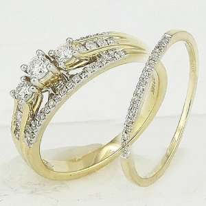 14k Yellow Gold Round Diamond Ladies Bridal Ring Engagement Matching 