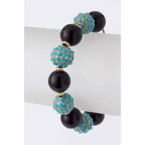   Jewel bead bracelet, Turquoise/Black, With Adjustable Knot: Jewelry