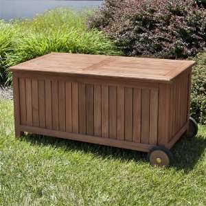    4 ft Teak Wood Storage Bench on Wheels: Patio, Lawn & Garden