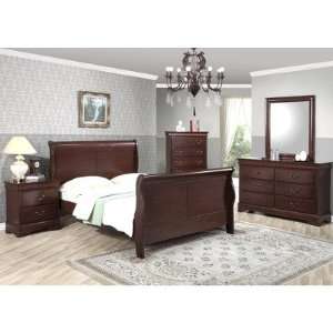   SET Louis Philippe Sleigh Bed in Cherry Size Queen Furniture & Decor