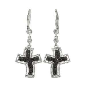   Gold 1/5 ct. Black and White Diamond Cross Earrings: Katarina: Jewelry