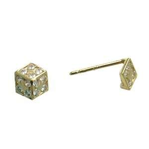  14k Yellow Gold Cubic Zirconia Dice Post Earrings: Jewelry