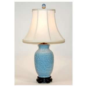  Traditional Soft Blue Embossed Porcelain Table Lamp: Home 