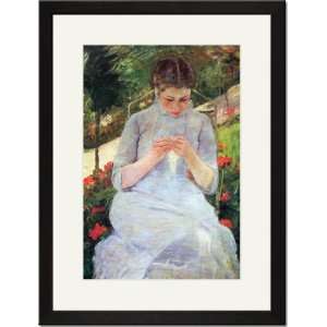   /Matted Print 17x23, Young Woman Sewing in the Garden