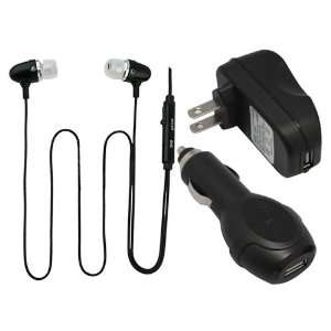 Black USB Home Wall Charger + USB Car Charger Adapter + Headset w/mic 