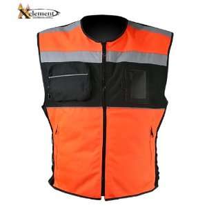  Mens Tri Tex Fabric Black and Orange Motorcycle Vest with 