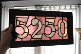 Antique Stained Glass House numbers in wood frame 5250  