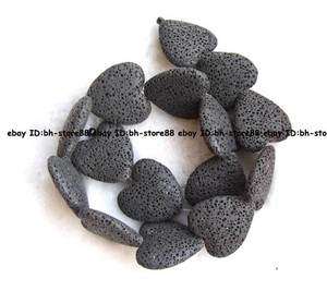 gemstone27mm black Volcanic Lava Stone Flat heart shaped Beads 15