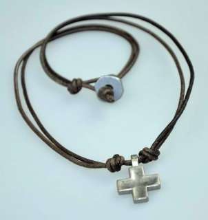Double 2mm Leather Surfer Beach Choker Necklace Cross  
