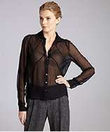   Rodriguez black chiffon pintucked long sleeve blouse style# 318276501