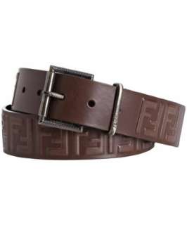 Fendi brown leather embossed FF belt   