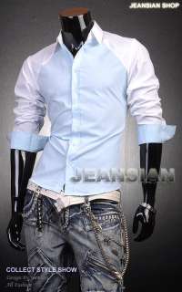   Mens Designer Slim Casual Dress Shirts Tops Reversed Colors S M L 8330