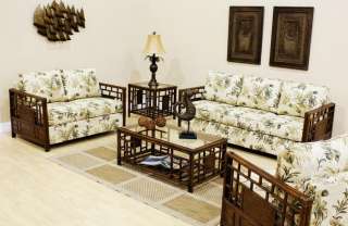 ST. CROIX 5 PC. WICKER RATTAN UPHOLSTERED SEATING GROUP  