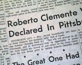ROBERTO CLEMENTE DIES 1973 Newspaper PITTSBURGH PIRATES  