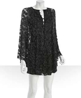 Halston Heritage black beaded lace cape sleeve dress