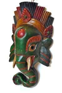 Hand Carved Wood GANESH Mask Wall Hanging Artisan Nepal  