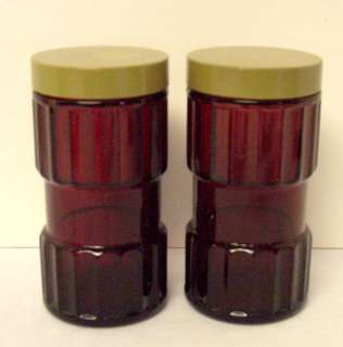 Wheaton Red Glass Nuline Spice Jars Green Lid Pair  