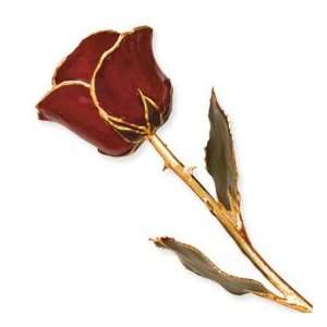 Lacquer Dipped Gold Trim Burgundy Rose Jewelry
