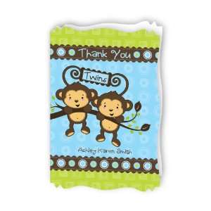  Twin Monkey Boys   Personalized Baby Thank You Cards With 