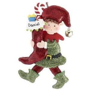  Personalized Elf with Stocking Christmas Ornament: Home 
