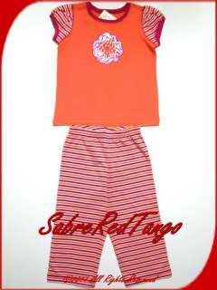 NWT HANNA ANDERSSON BEACH FLOWERS TEE CAPRIS OUTFIT ORANGE PINK 120 7 