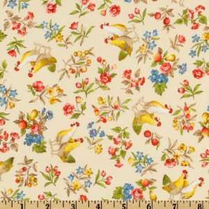  44 Wide Provence Chickens And Flowers Natural Fabric By 