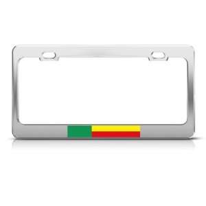 Benin Flag Chrome Country Metal License Plate Frame Tag Holder