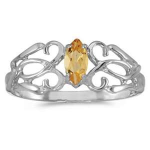   White gold November Birthstone Marquise Citrine Filagree Ring Jewelry